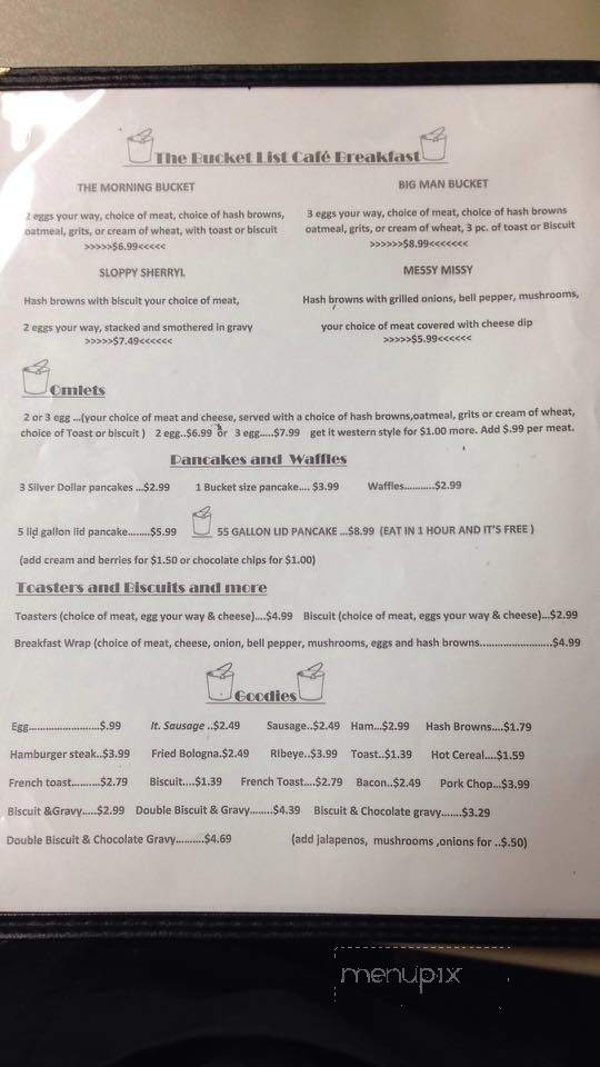 Bucket List Cafe - Center Ridge, AR menu_pic