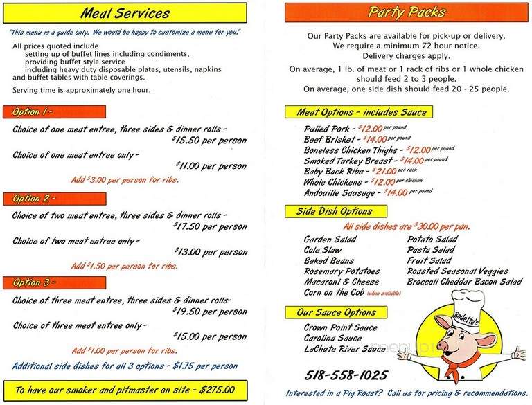 Bodette's Barbecue Smokehouse - Ticonderoga, NY menu_pic