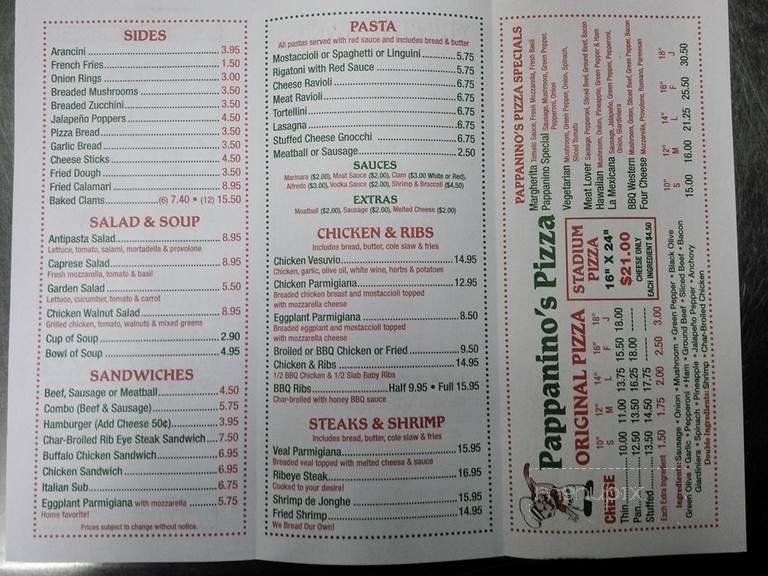 Pappanino's Pizza II - Chicago, IL menu_pic