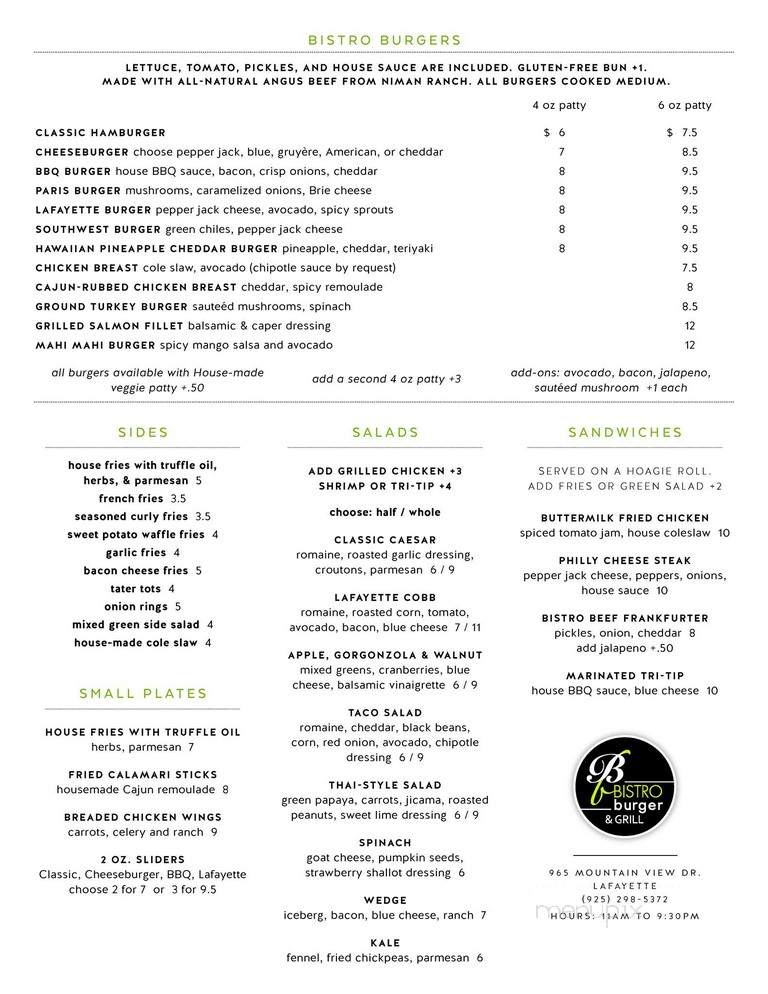 Bistro Burger & Grill - Lafayette, CA menu_pic
