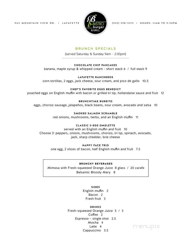 Bistro Burger & Grill - Lafayette, CA menu_pic