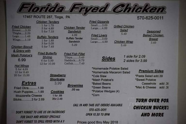 Florida Fryed Chicken - Tioga, PA menu_pic