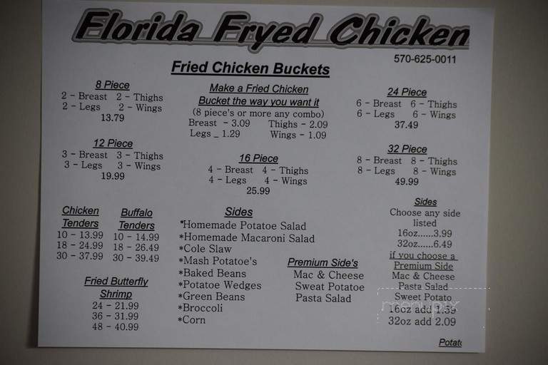 Florida Fryed Chicken - Tioga, PA menu_pic