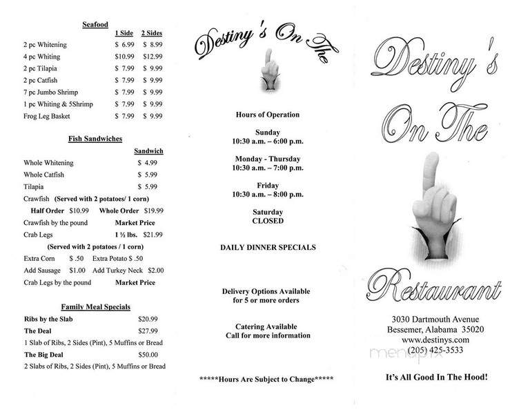 Destiny's On The One - Bessemer, AL menu_pic