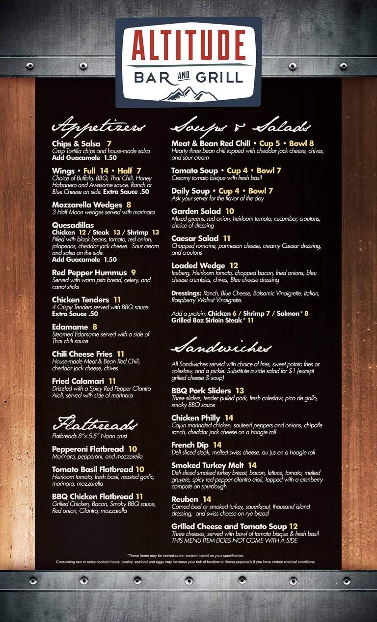 Altitude Bar and Grill - Vail, CO menu_pic