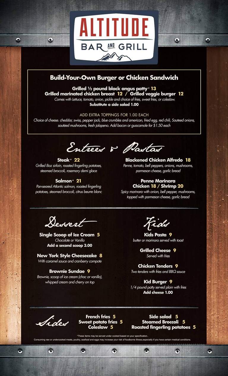 Altitude Bar and Grill - Vail, CO menu_pic