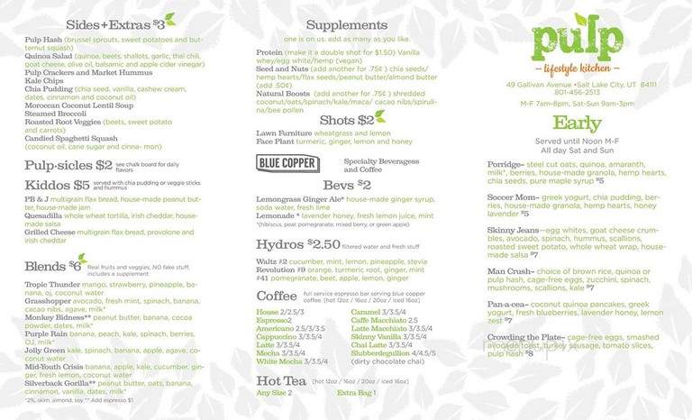 Pulp Lifestyle Kitchen - Salt Lake City, UT menu_pic