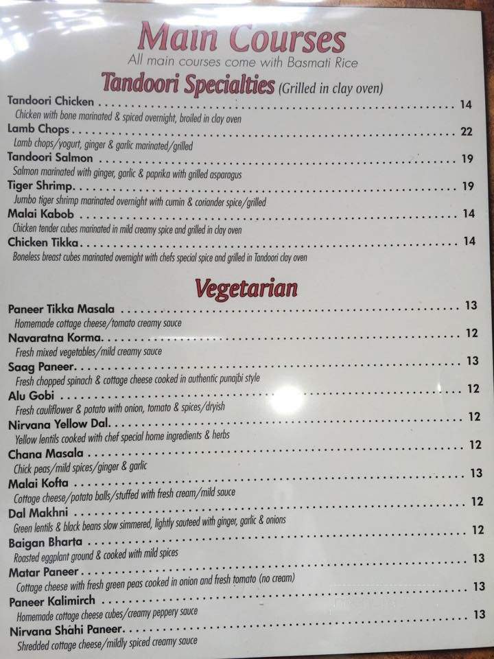 Nirvana Indian Bistro - Lafayette Hill, PA menu_pic