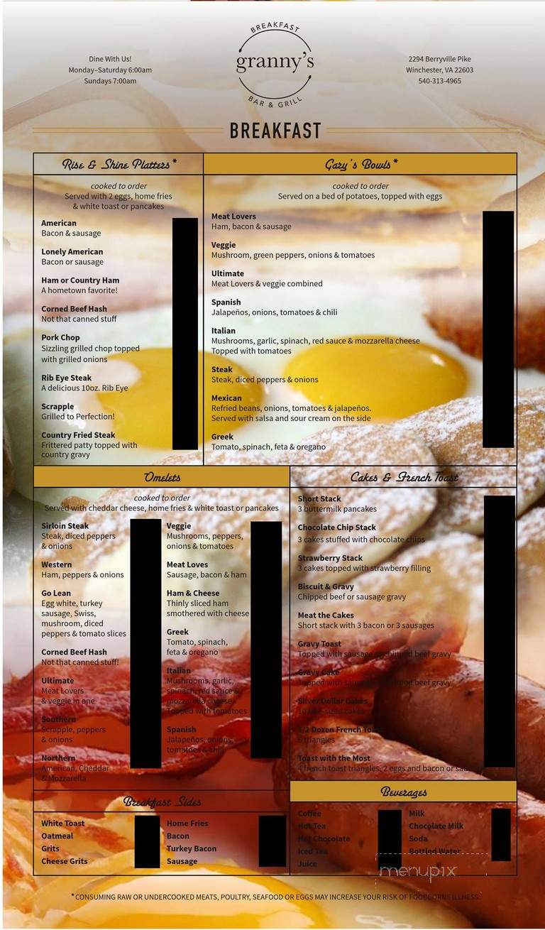 Granny's Pancake Cottage - Stephens City, VA menu_pic