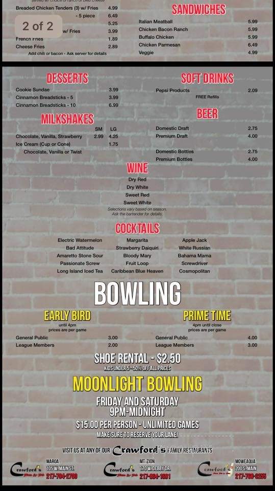 Crawfords Pizza Pub & Pins - Moweaqua, IL menu_pic