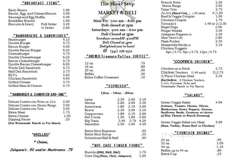 The Short Stop Food Mart - Pendleton, OR menu_pic
