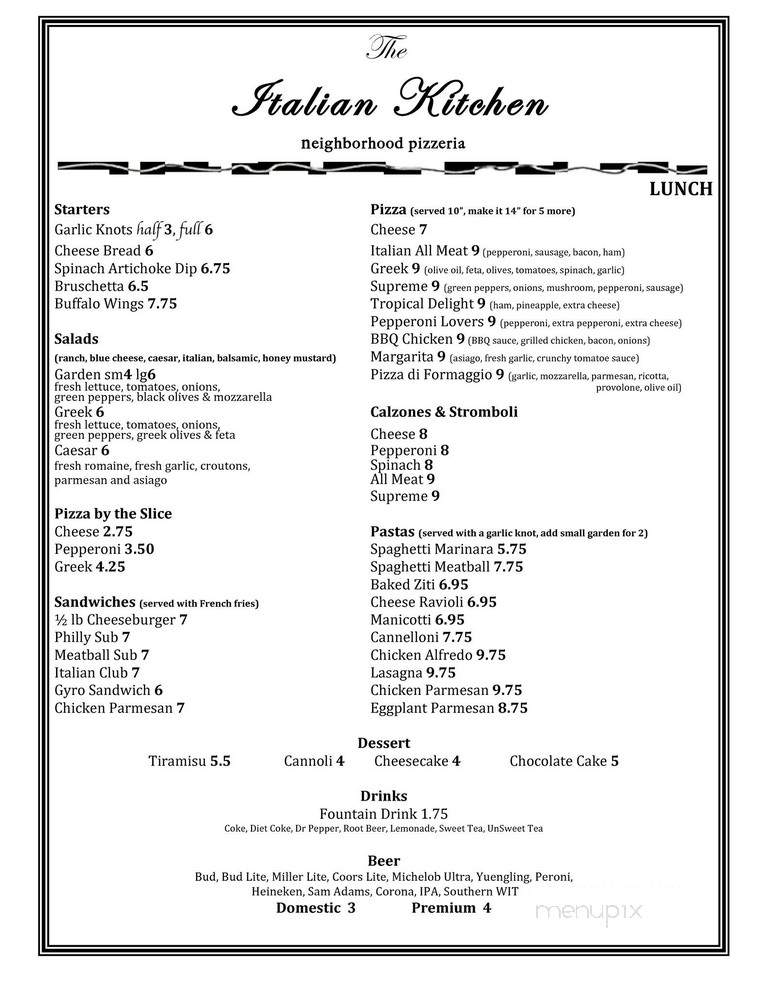 The Italian Kitchen Pizzeria - Nashville, TN menu_pic