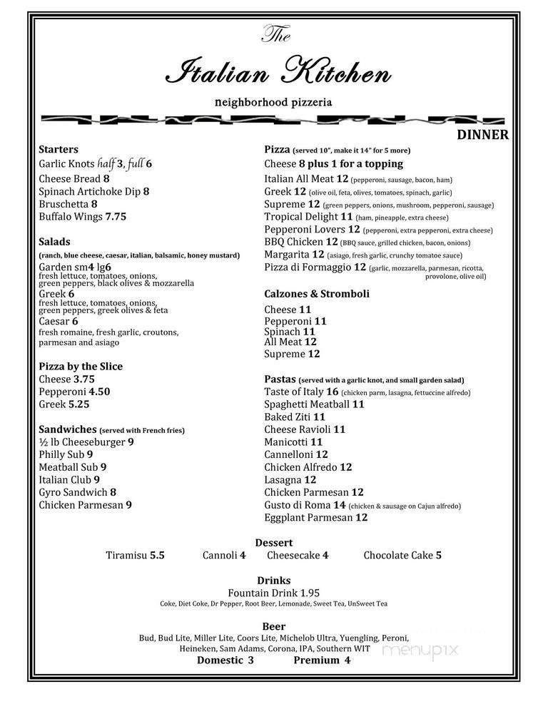 The Italian Kitchen Pizzeria - Nashville, TN menu_pic