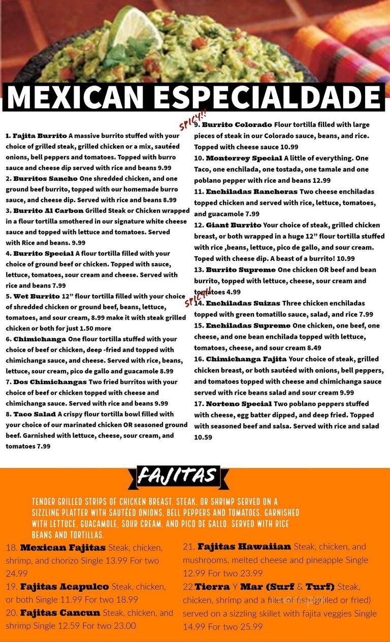 Monterrey Mexican Restaurant - Lynnville, IN menu_pic
