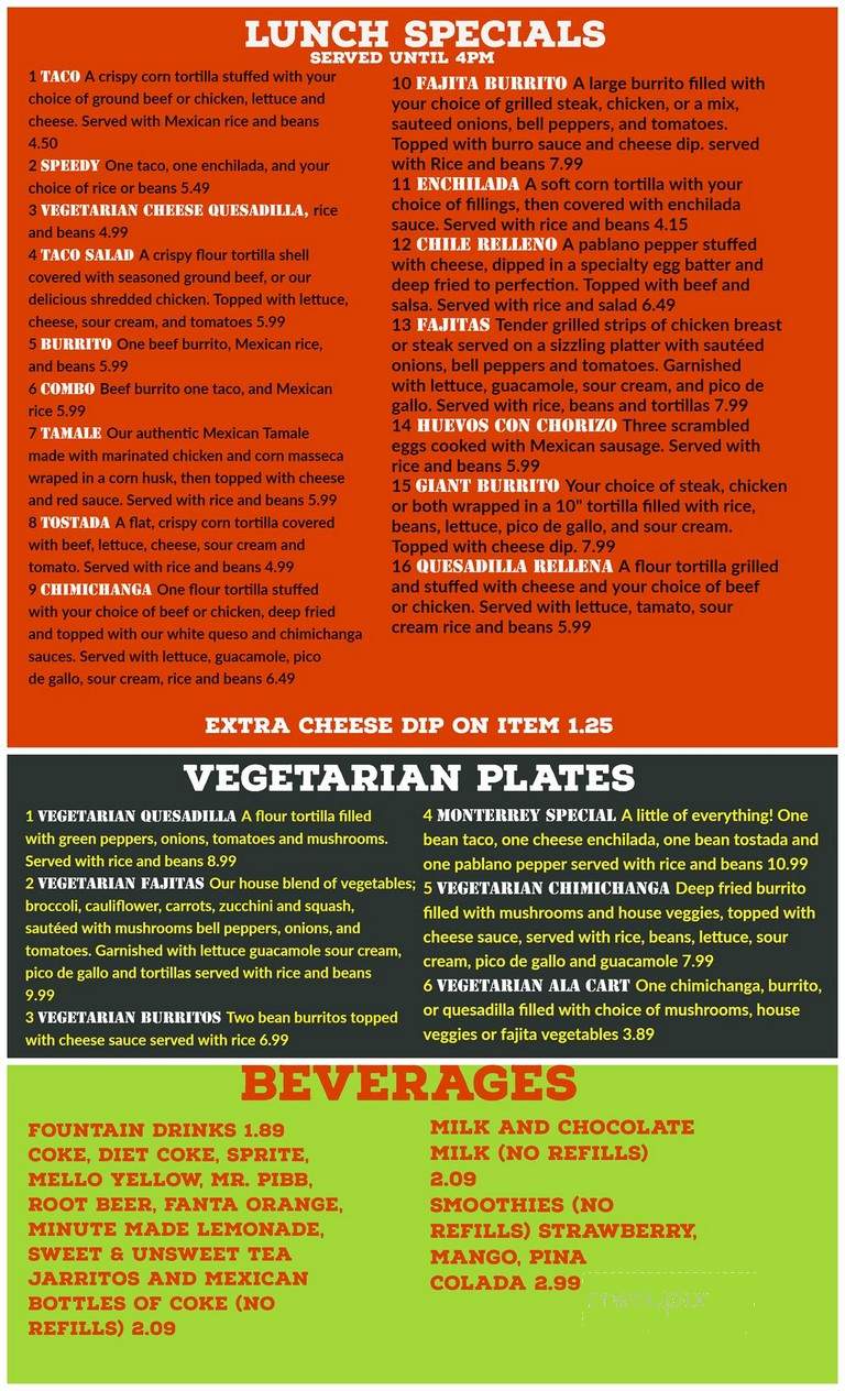 Monterrey Mexican Restaurant - Lynnville, IN menu_pic