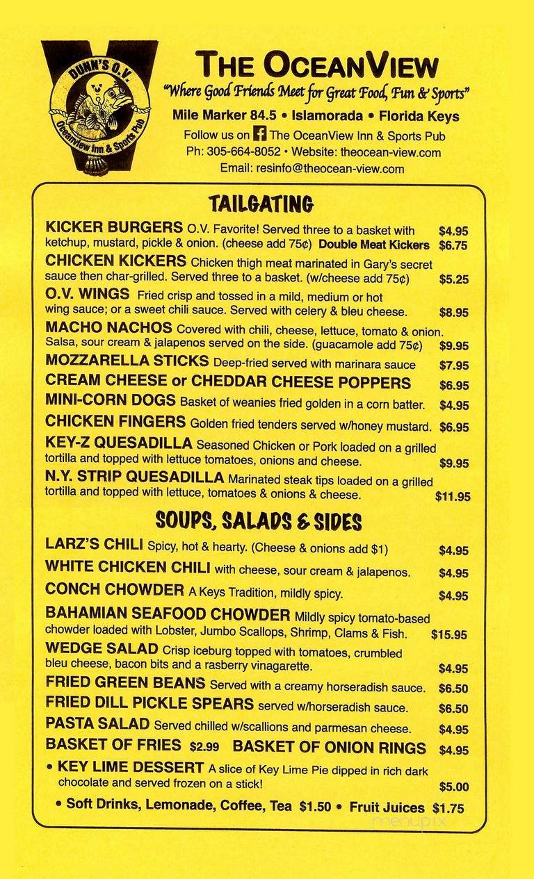 Oceanview Motel & Sports Pub - Islamorada, FL menu_pic