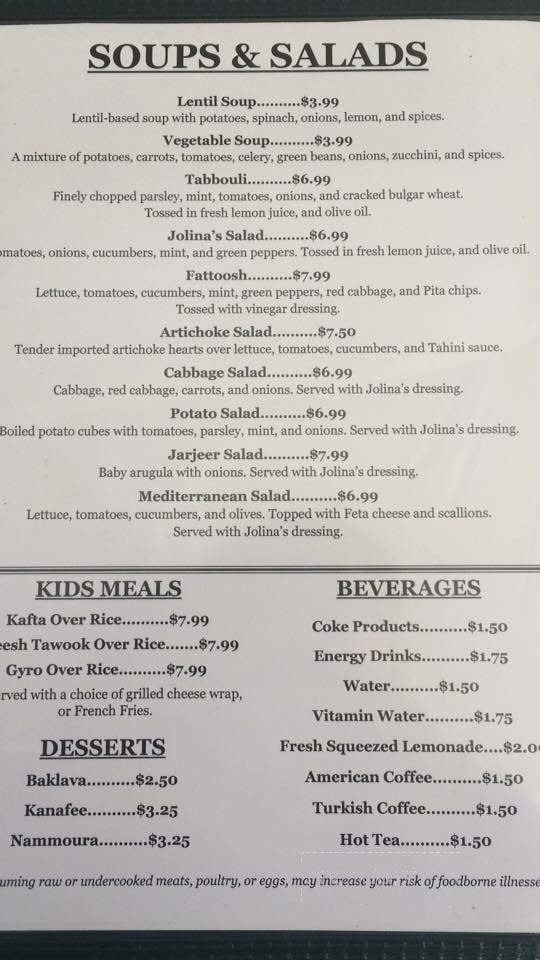 Jolina's Mediterranean Cuisine - Pittsburgh, PA menu_pic