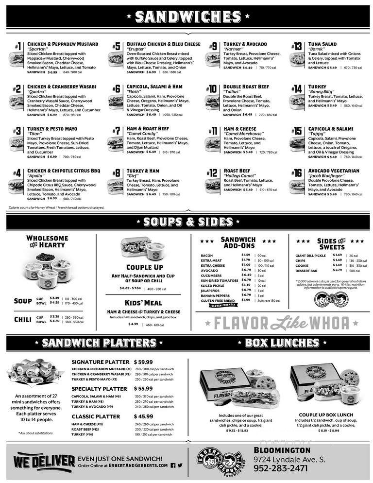 Erbert & Gerbert's Sandwich Shop - St Paul, MN menu_pic