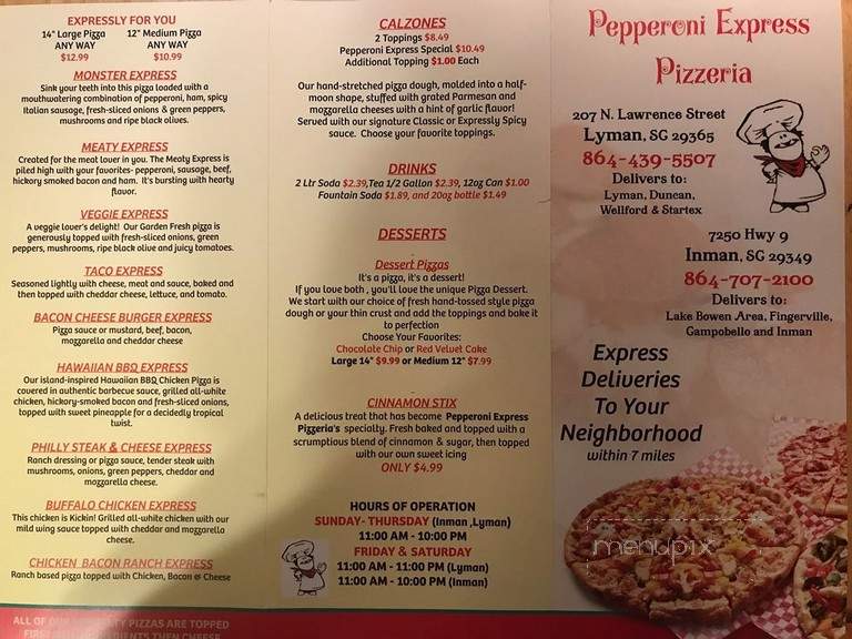 Pepperoni Express Pizzeria - Inman, SC menu_pic