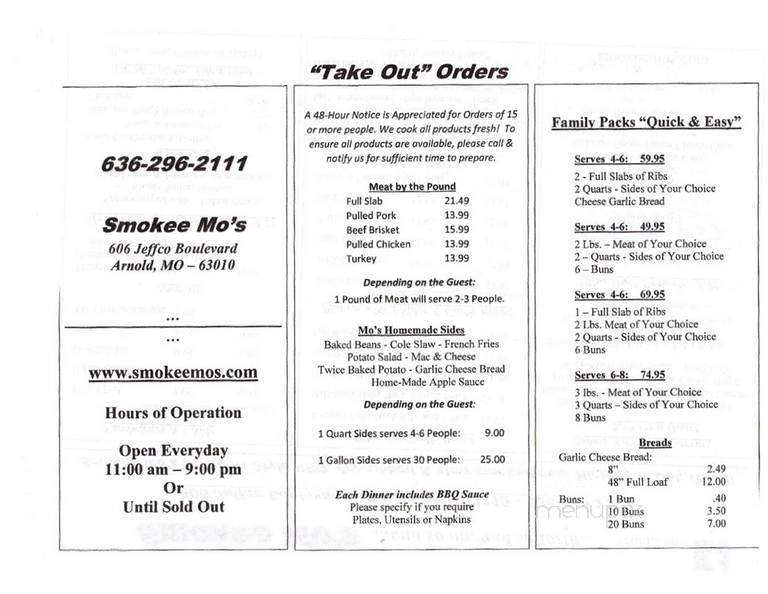 Smokee Mo's BBQ - Arnold, MO menu_pic