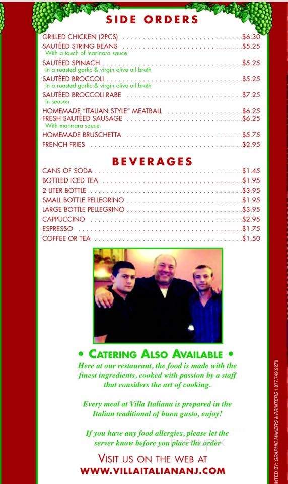 Villa Italiana - Bloomfield, NJ menu_pic