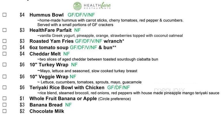 Healthfare Restaurant - Kamloops, BC menu_pic