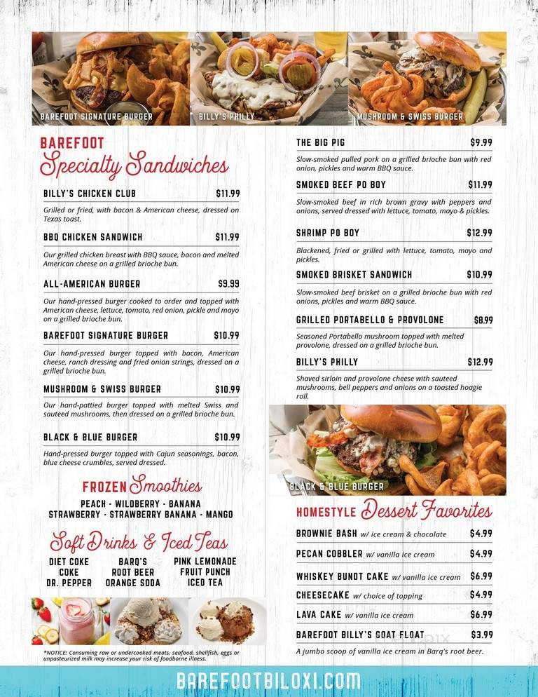 Barefoot Billy's - Biloxi, MS menu_pic
