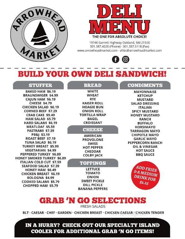 Arrowhead Market - Oakland, MD menu_pic