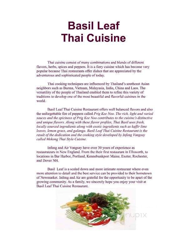 Basil Leaf Thai Cuisine - Newmarket, NH menu_pic