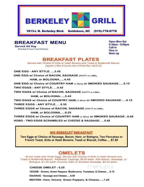 Berkeley Grill - Goldsboro, NC menu_pic