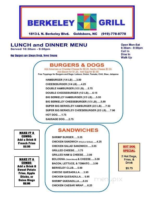 Berkeley Grill - Goldsboro, NC menu_pic