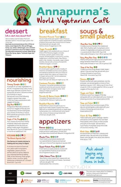 Annapurna's World Vegetarian Cafe - Albuquerque, NM menu_pic