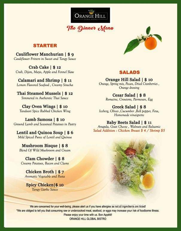 Orange Hill Global Bistro - Newburgh, NY menu_pic