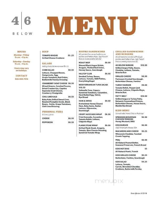 46 Below - Green Bay, WI menu_pic