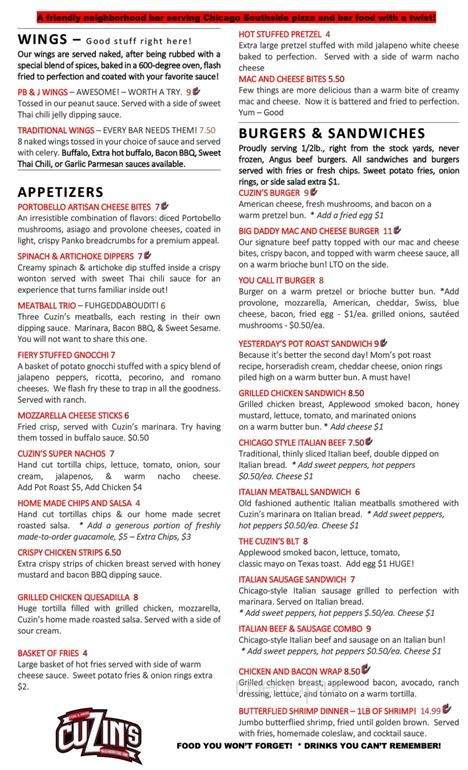 Cuzin's Neighborhood Bar and Pizza - Blue Island, IL menu_pic