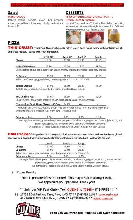 Cuzin's Neighborhood Bar and Pizza - Blue Island, IL menu_pic