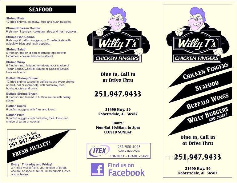 Willy T's - Robertsdale, AL menu_pic