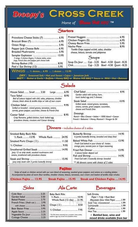 Droopys Cross Creek - Elizabeth, PA menu_pic