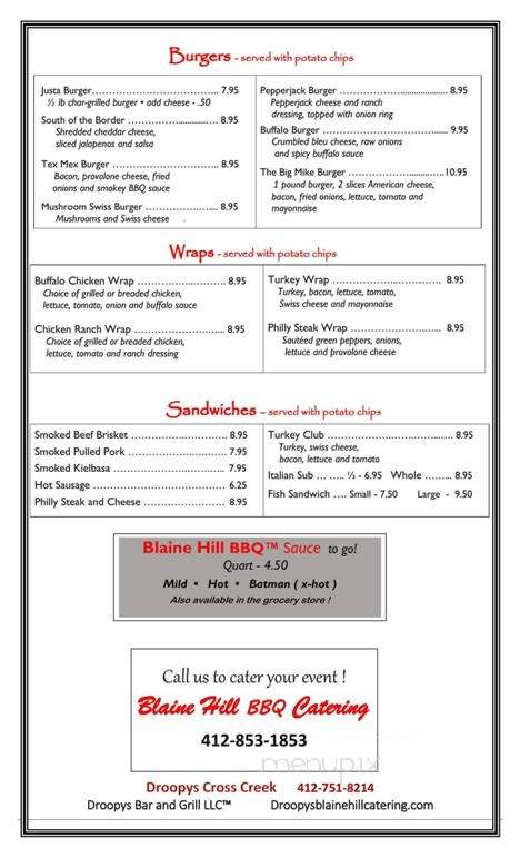 Droopys Cross Creek - Elizabeth, PA menu_pic
