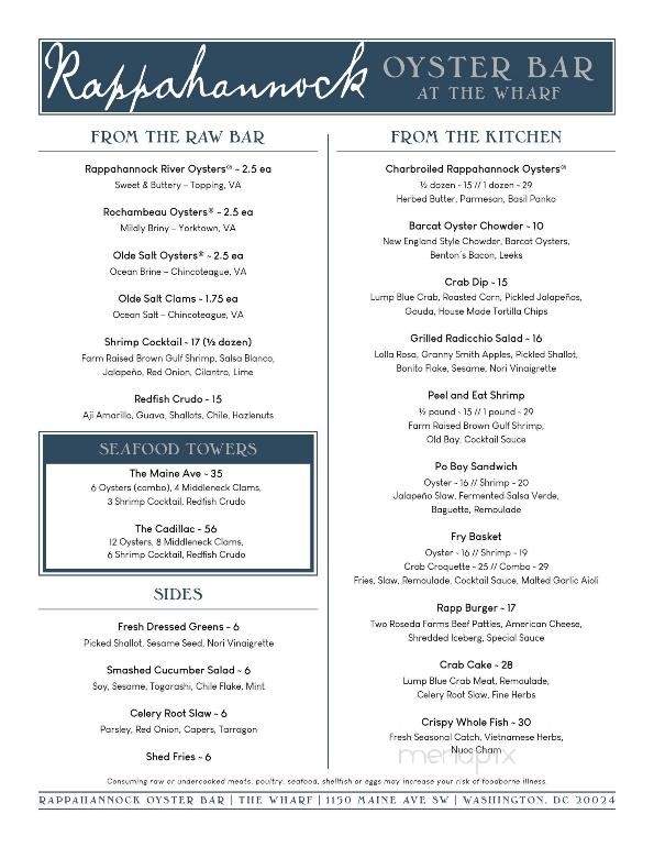 Rappahannock Oyster Bar - Washington, DC menu_pic