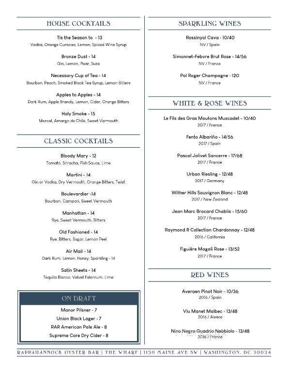 Rappahannock Oyster Bar - Washington, DC menu_pic