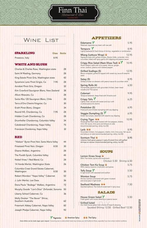 Finn Thai Restaurant & Bar - Reston, VA menu_pic