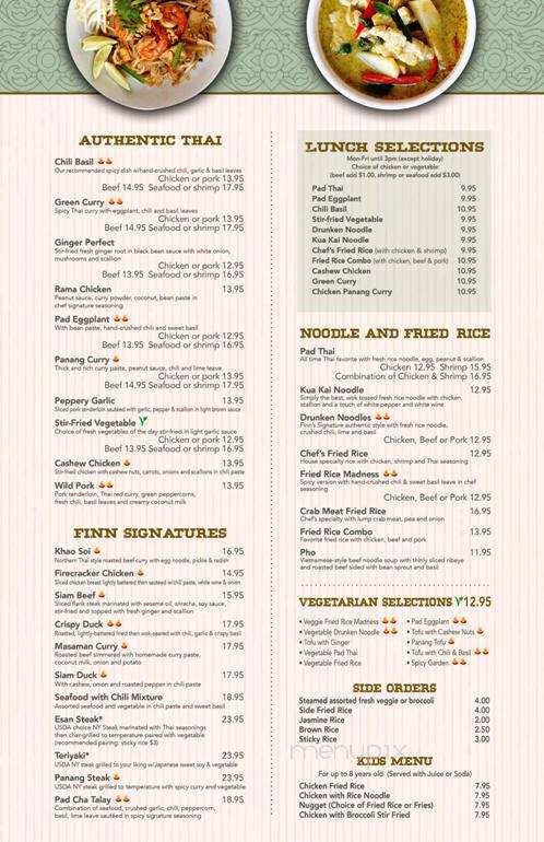 Finn Thai Restaurant & Bar - Reston, VA menu_pic