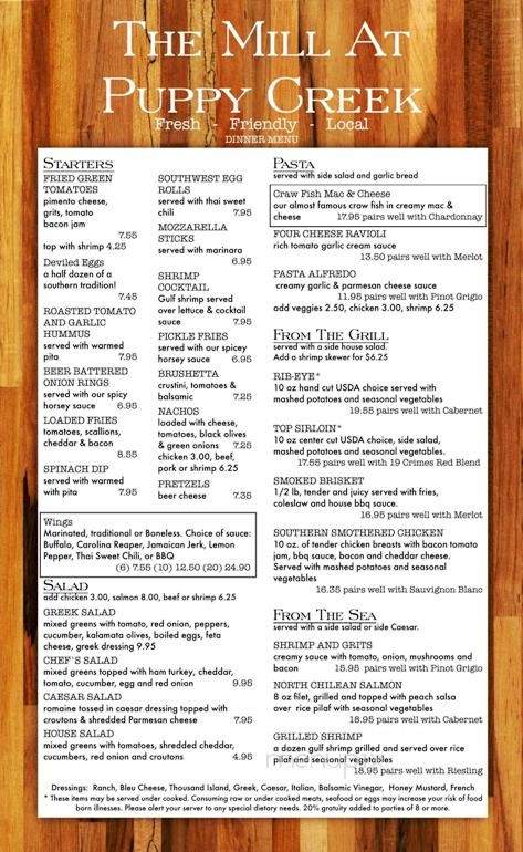 Johnson Mill Rest & Tavern - Raeford, NC menu_pic
