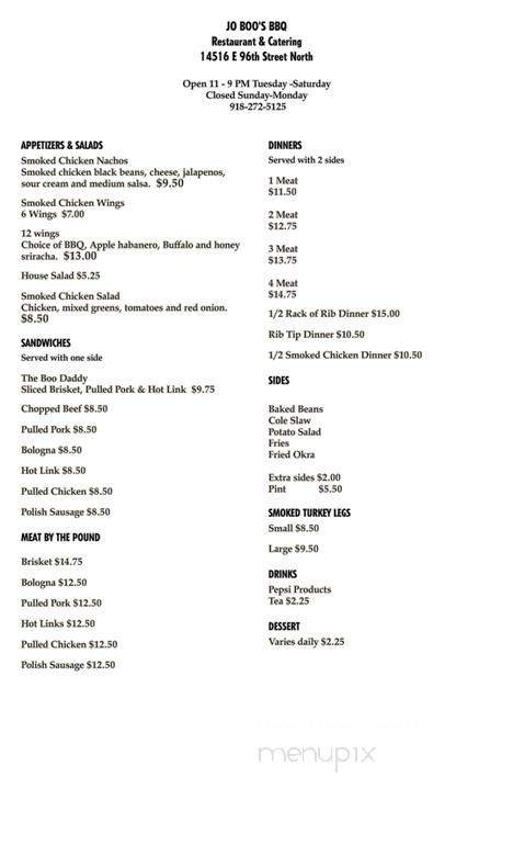 Menu Of Jo Boos Bbq In Owasso Ok 74055