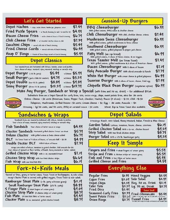 Online Menu of Hamburger Depot, Brookeland, TX