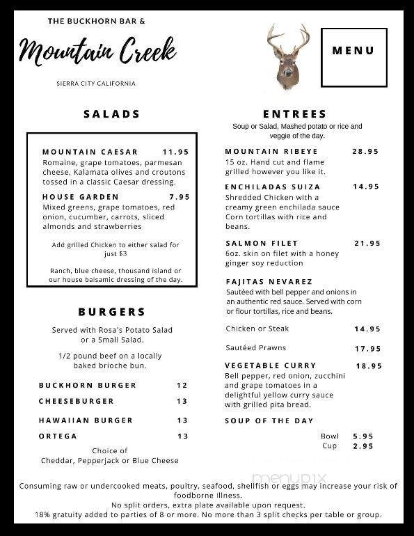Mountain Creek Restaurant - Sierra City, CA menu_pic
