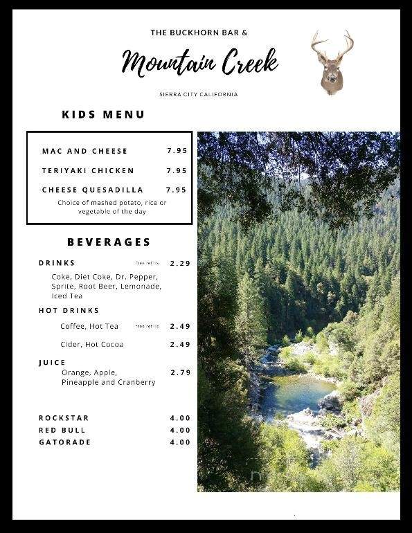 Mountain Creek Restaurant - Sierra City, CA menu_pic