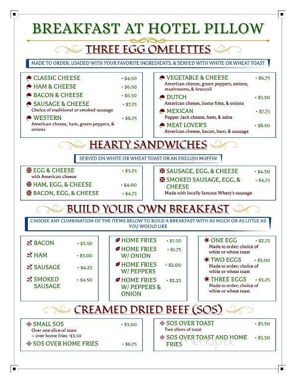 National Hotel Pillow - Pillow, PA menu_pic