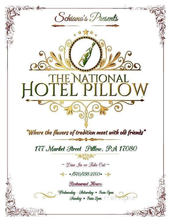 National Hotel Pillow - Pillow, PA menu_pic